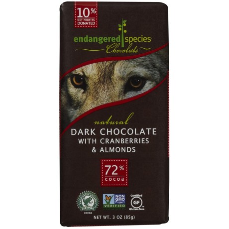 Endangered Species Dark Chocolate Bar Almond & Cranberries (12x3 Oz)