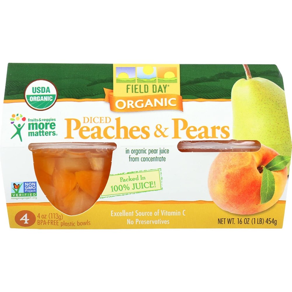 Field Day Organic Diced Peaches & Pearscups (6x4PK )